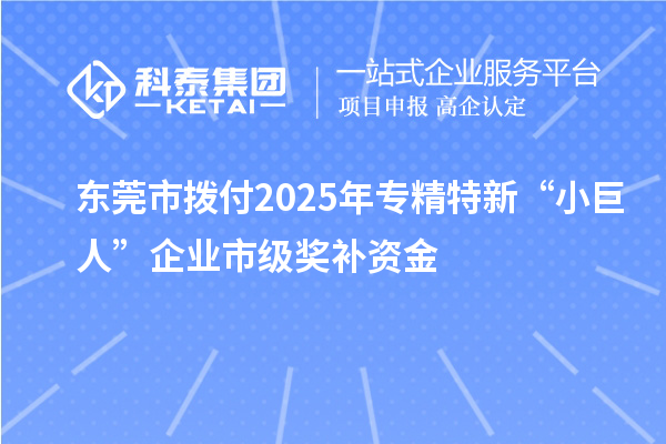 東莞市撥付2025年專精特新“小巨人”企業市級獎補資金