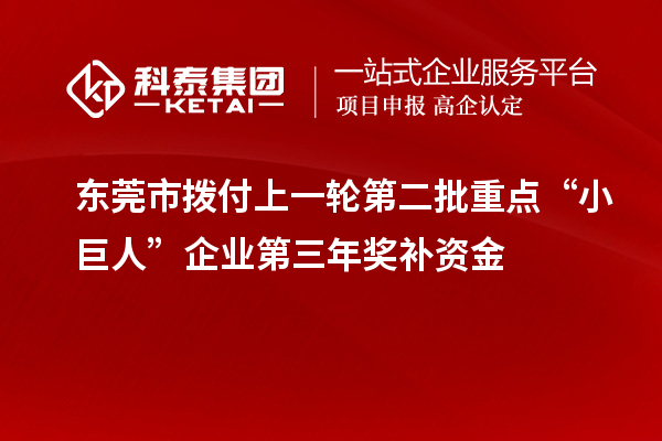 東莞市撥付上一輪第二批重點(diǎn)“小巨人”企業(yè)第三年獎補(bǔ)資金