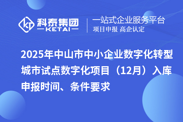 2025年中山市中小企業數字化轉型城市試點數字化項目（12月）入庫申報時間、條件要求