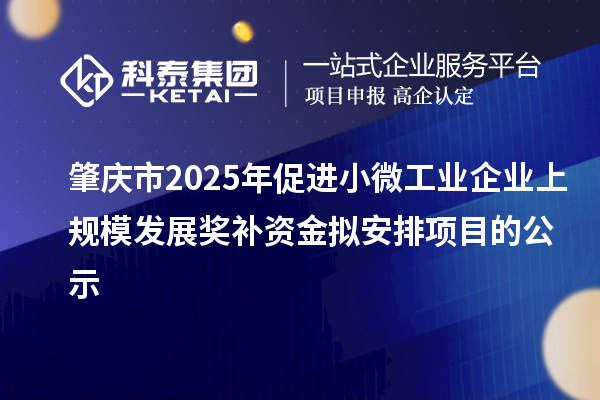 肇慶市2025年促進小微工業企業上規模發展獎補資金擬安排項目的公示