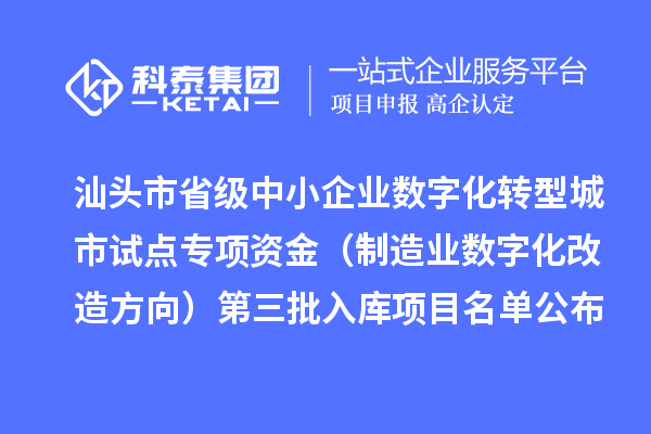 汕頭市省級中小企業數字化轉型城市試點專項資金（制造業數字化改造方向）第三批入庫項目名單公布