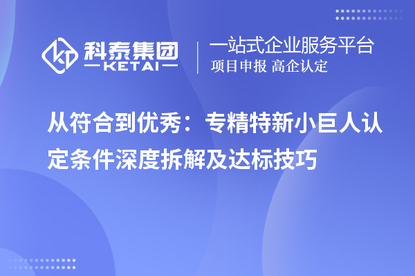 從符合到優秀：專精特新小巨人認定條件深度拆解及達標技巧