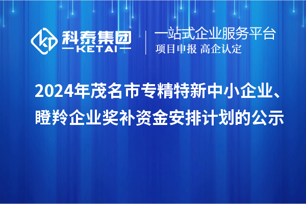 2024年茂名市專精特新中小企業(yè)、瞪羚企業(yè)獎補資金安排計劃的公示