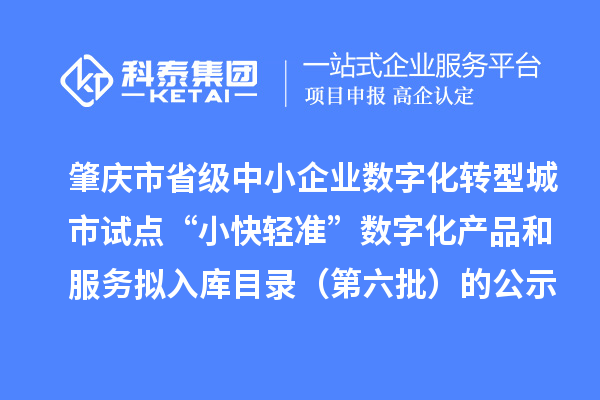肇慶市省級中小企業數字化轉型城市試點“小快輕準”數字化產品和服務擬入庫目錄（第六批）的公示